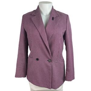 MNG Mango Women's Pink Purple Houndstooth Double Breasted Coat Blazer Jacket L